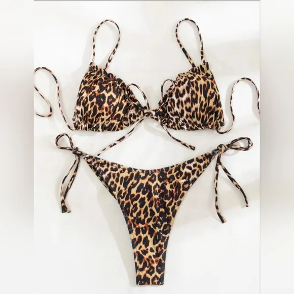 Leopard Drawstring Bikini Swimsuit (S & M) - Picture 3 of 9